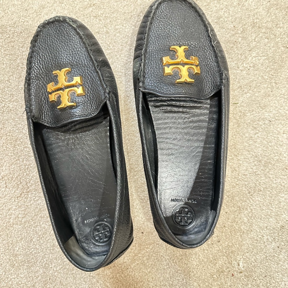 Tory Burch Black Loafers with Gold Logo